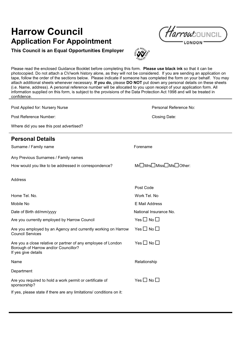 Equalities Monitoring Form s2