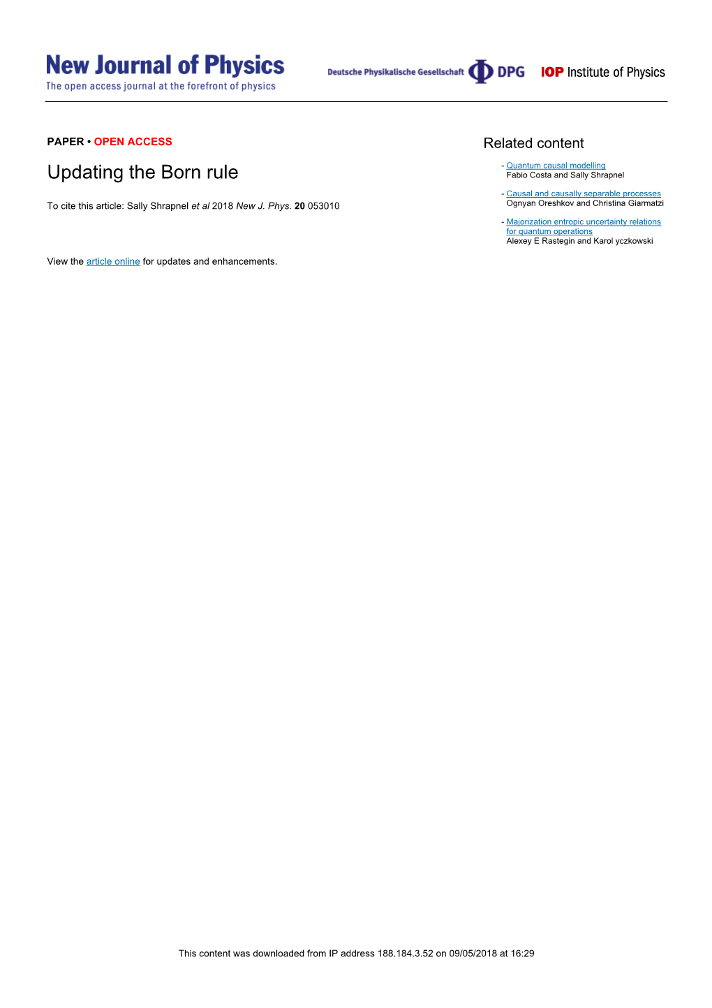 Updating the Born Rule Fabio Costa and Sally Shrapnel - Causal and Causally Separable Processes to Cite This Article: Sally Shrapnel Et Al 2018 New J