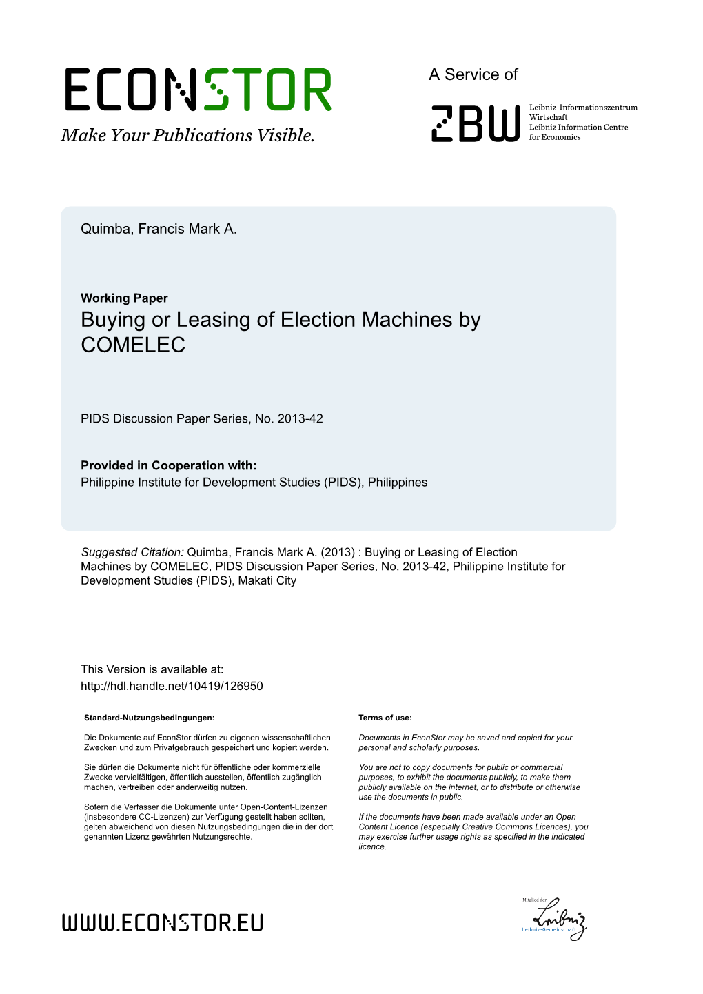 Buying Or Leasing of Election Machines by COMELEC