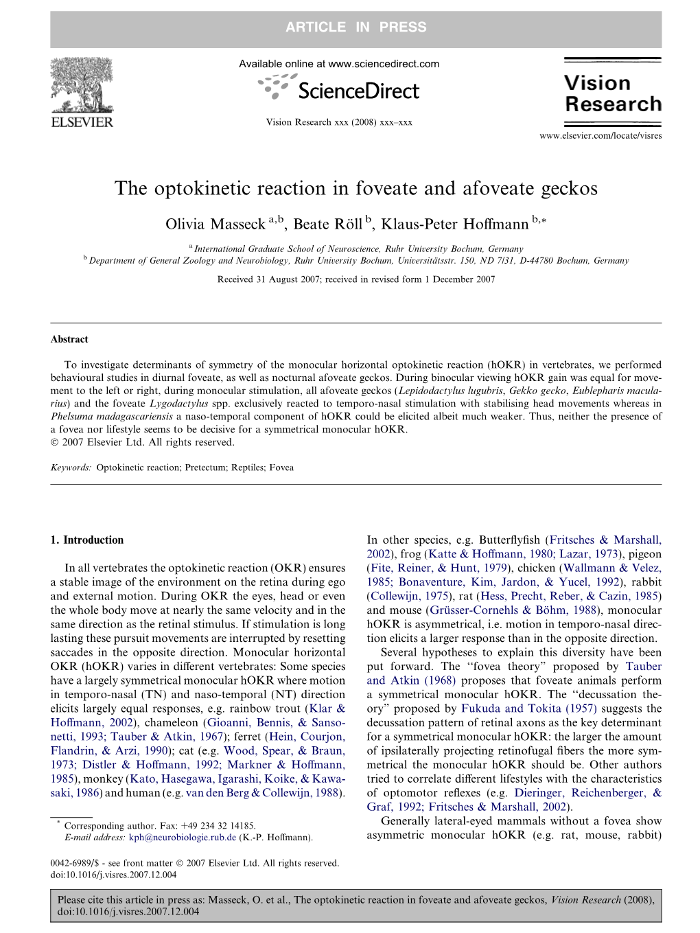 The Optokinetic Reaction in Foveate and Afoveate Geckos