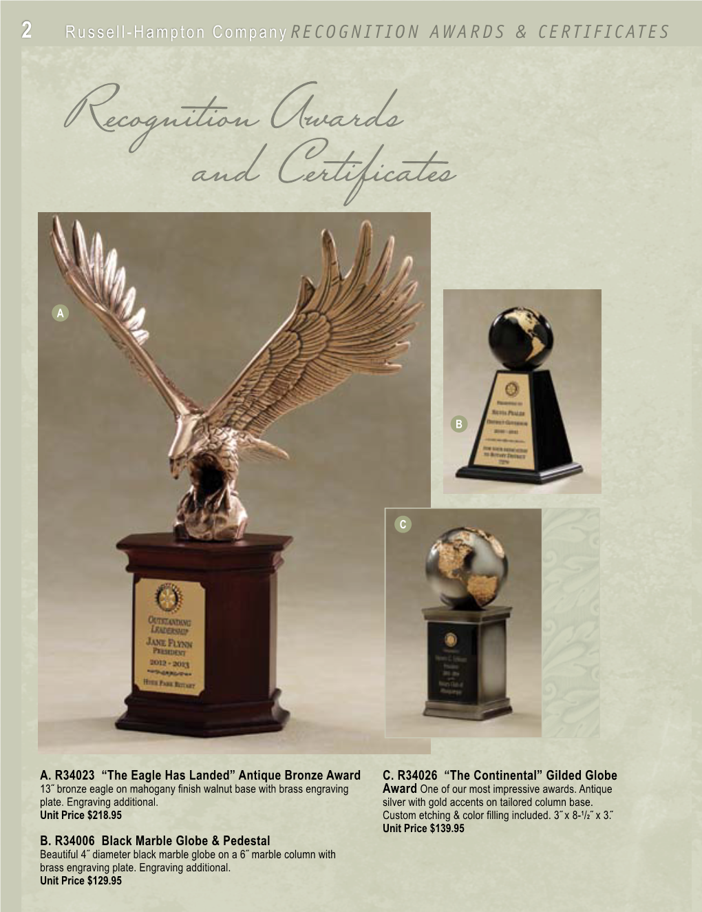 Russell-Hampton Company RECOGNITION AWARDS & CERTIFICATES 1.800.877.8908 3