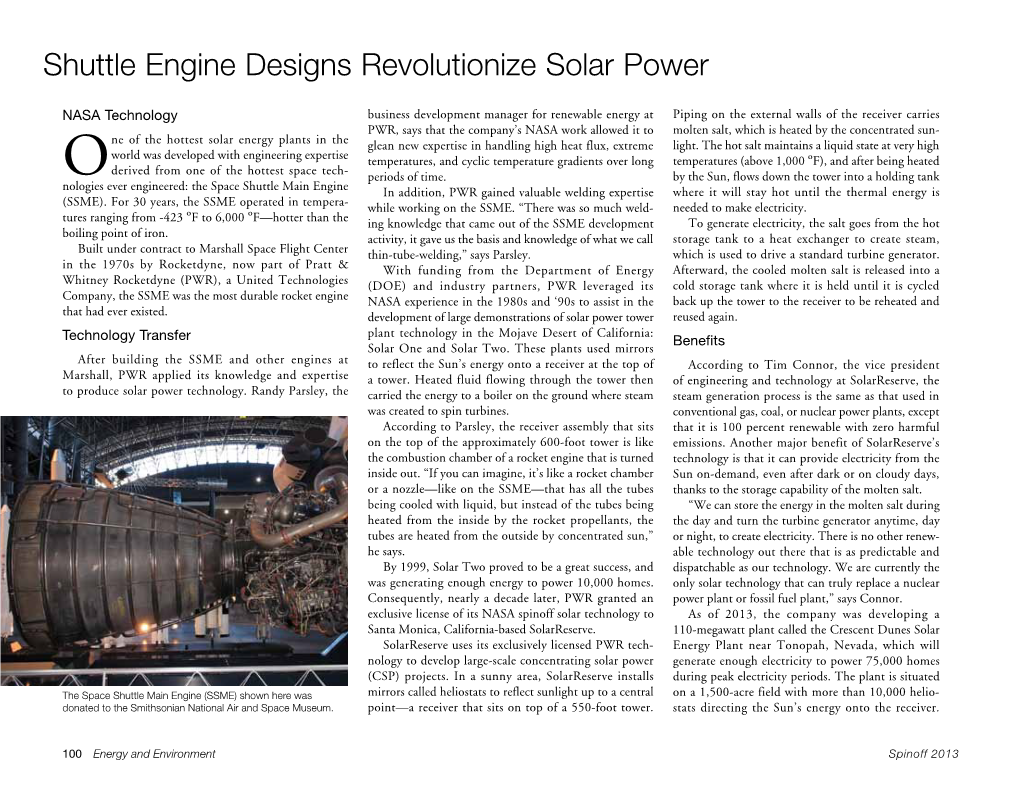 Shuttle Engine Designs Revolutionize Solar Power