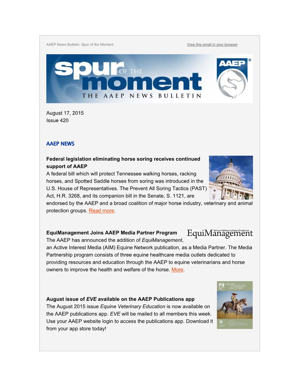 August 17, 2015 Issue 420 AAEP NEWS Federal Legislation