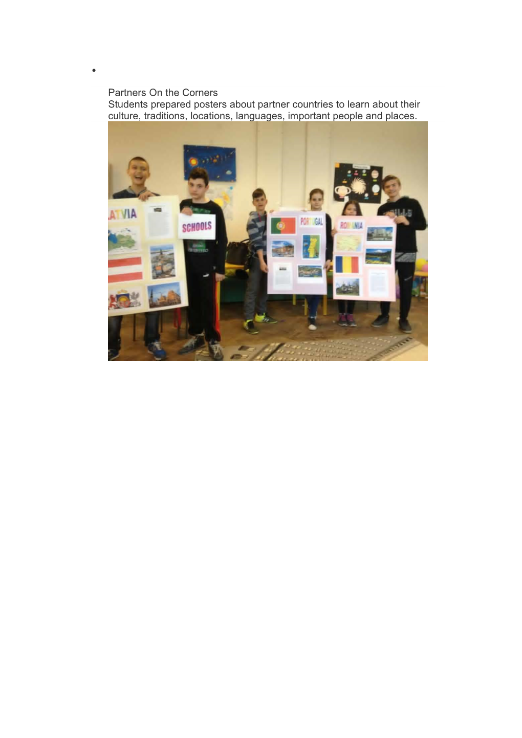 Partners on the Corners Students Prepared Posters About Partner Countries to Learn About Their Culture, Traditions, Locations, Languages, Important People and Places