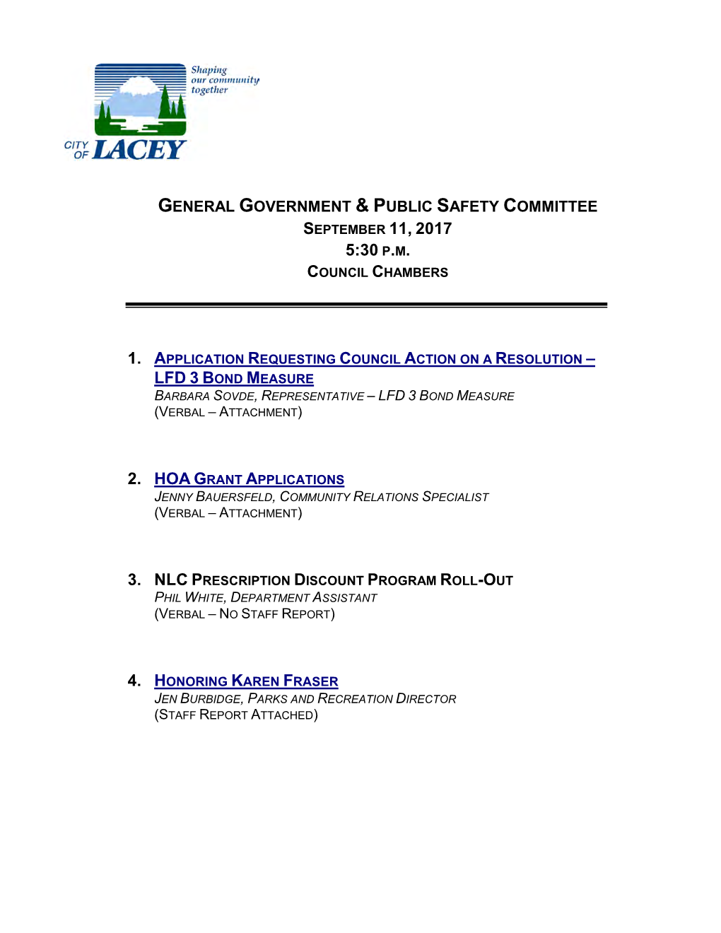 General Government & Public Safety Committee Agenda 9.11.17