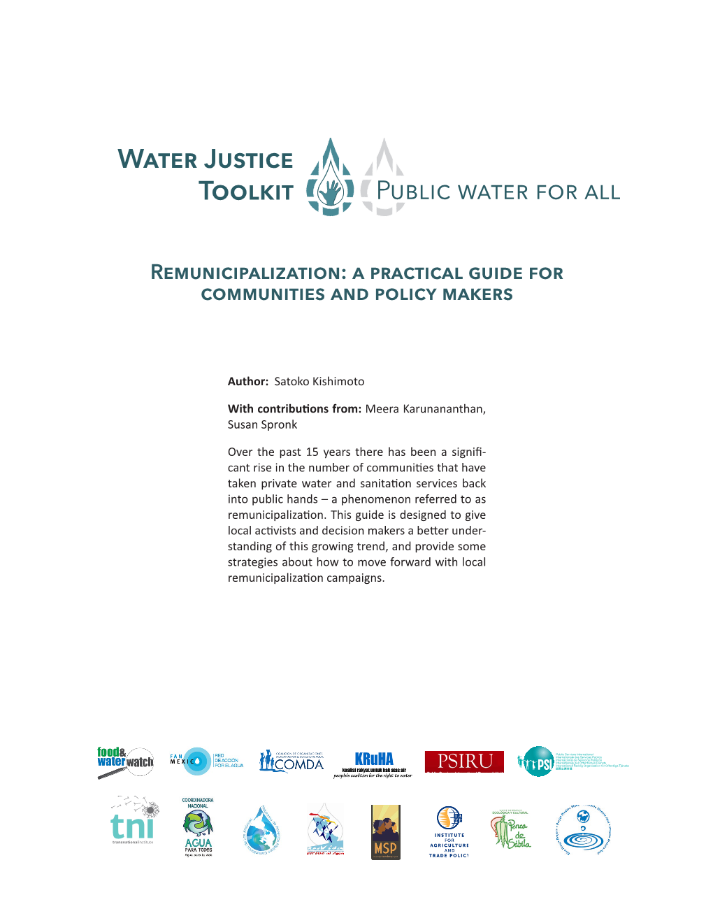Water Justice Toolkit Public Water for All