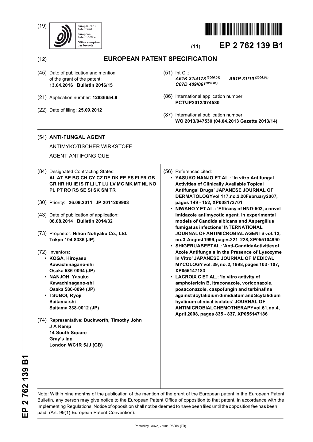 Anti-Fungal Agent Antimykotischer Wirkstoff Agent Antifongique