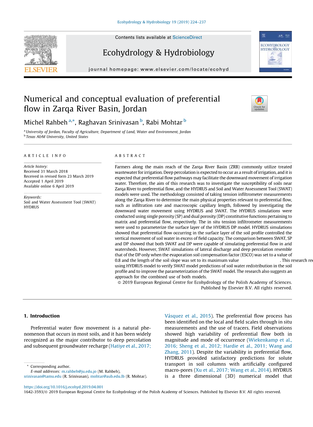 Numerical and Conceptual Evaluation of Preferential Flow in Zarqa River