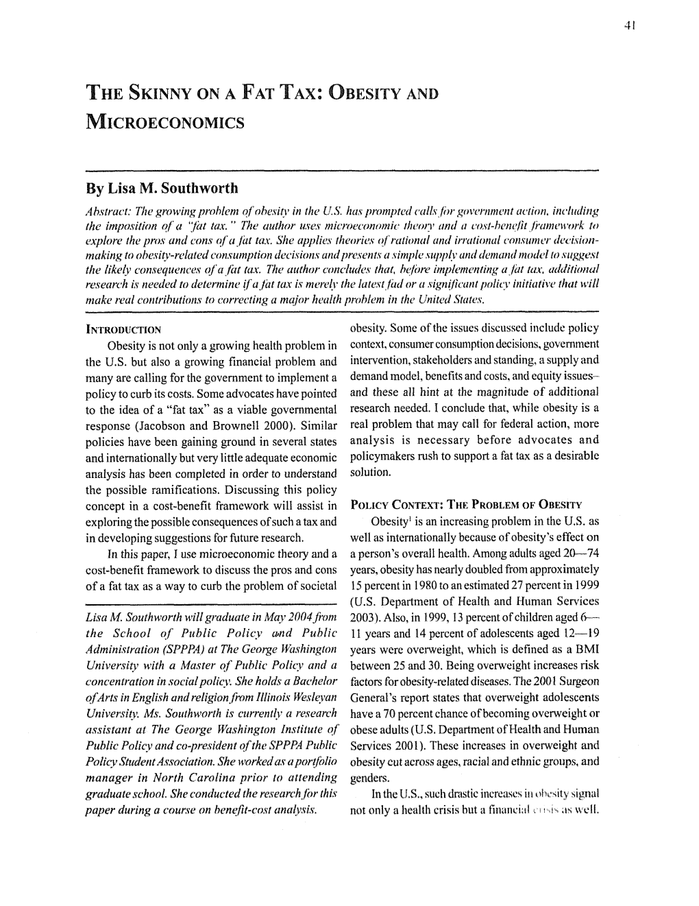 This Skinny on a Fat Tax: Obesity and Microeconomics