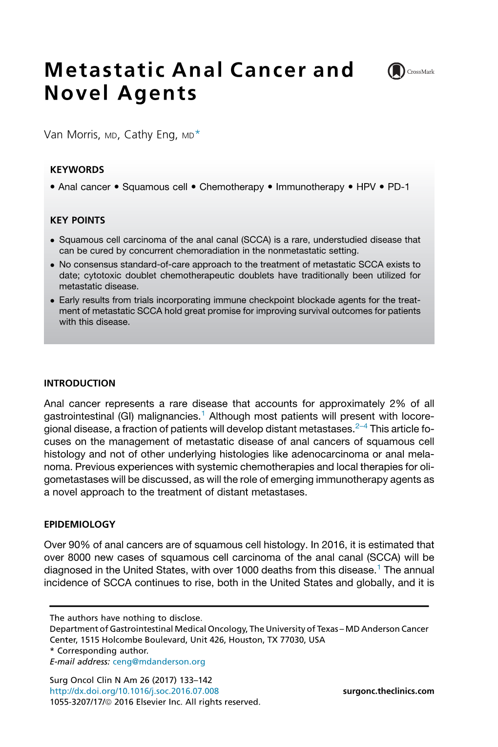 Metastatic Anal Cancer and Novel Agents