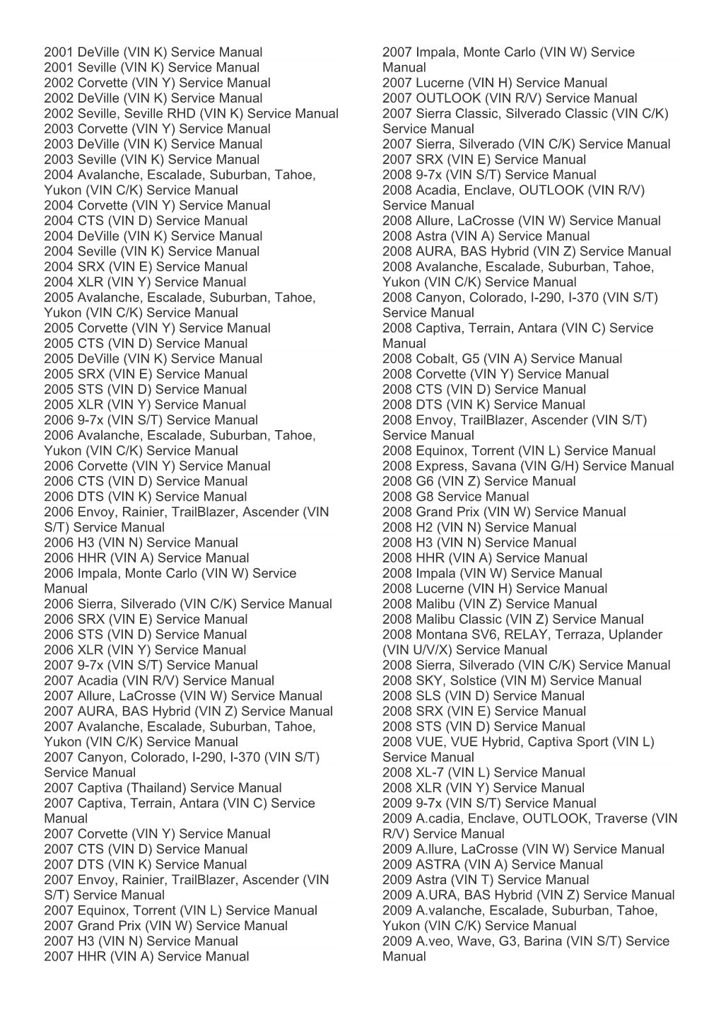 VIN K) Service Manual 2002 Corvette (VIN Y