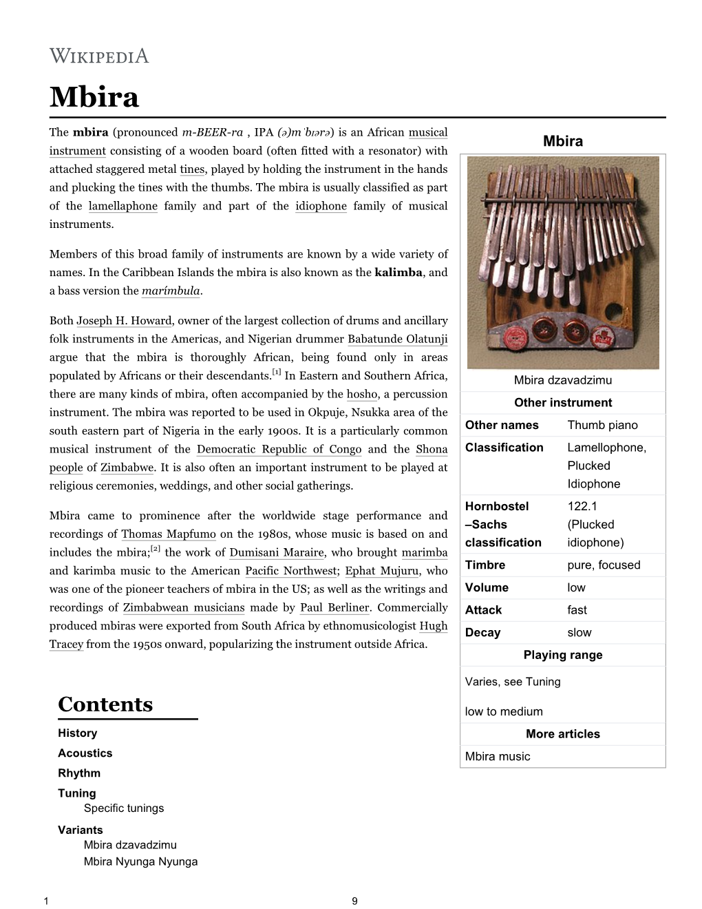 Mbira Dzavadzimu Other Instrument Other Names Thumb Piano