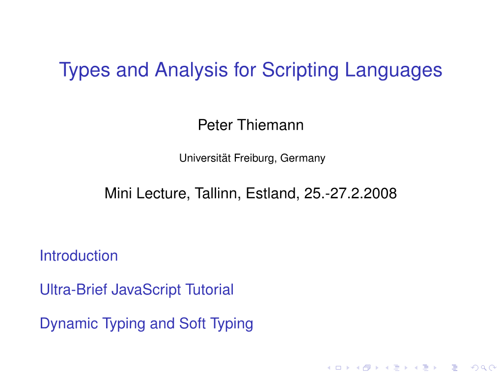 Types and Analysis for Scripting Languages