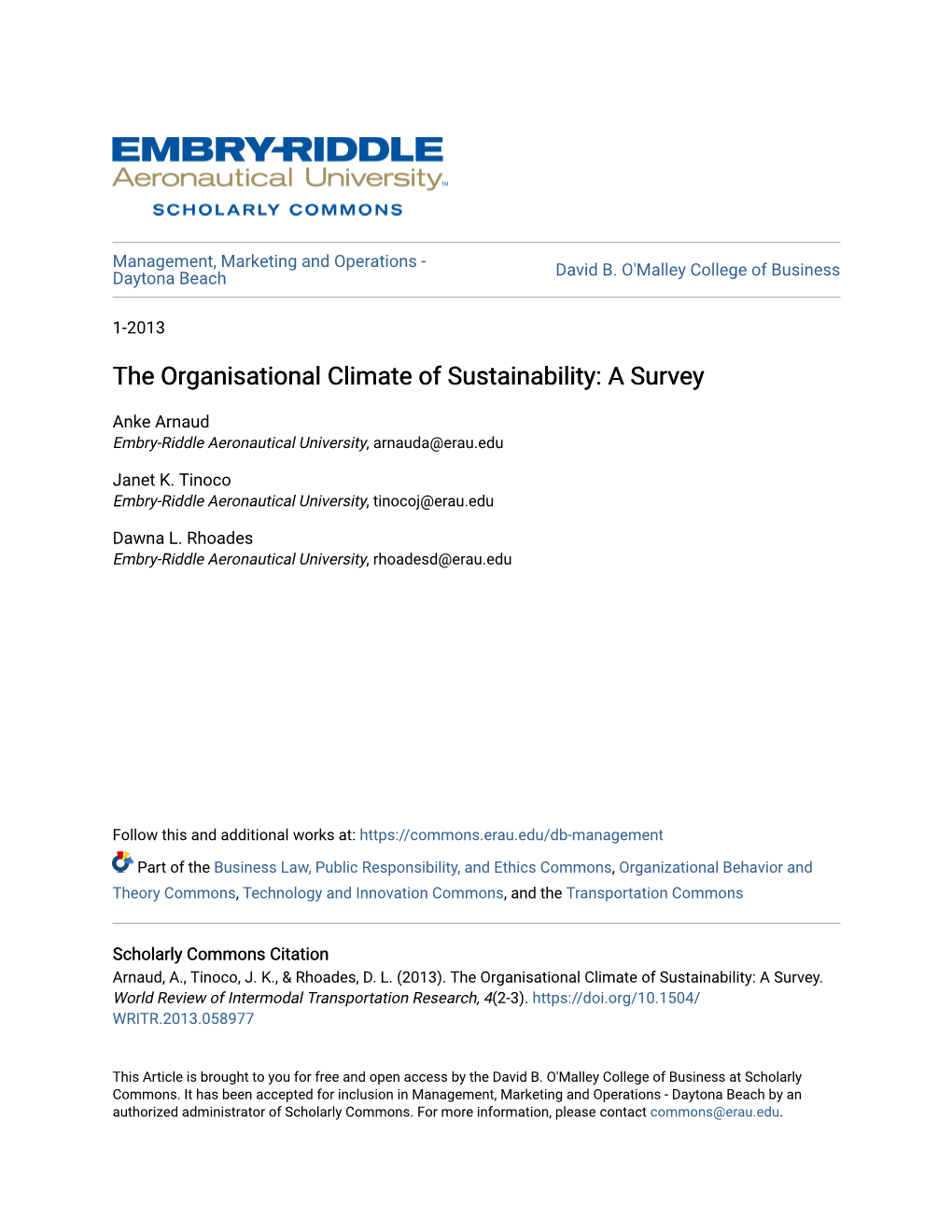 The Organisational Climate of Sustainability: a Survey