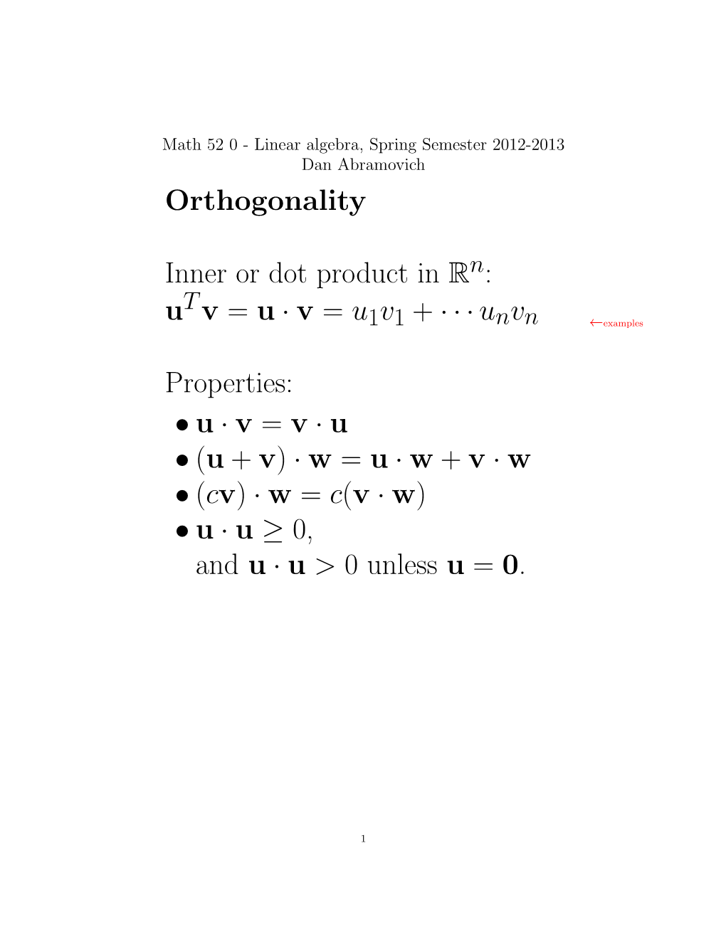 Orthogonality Inner Or Dot Product in R : Uv = U · V = U V1 +