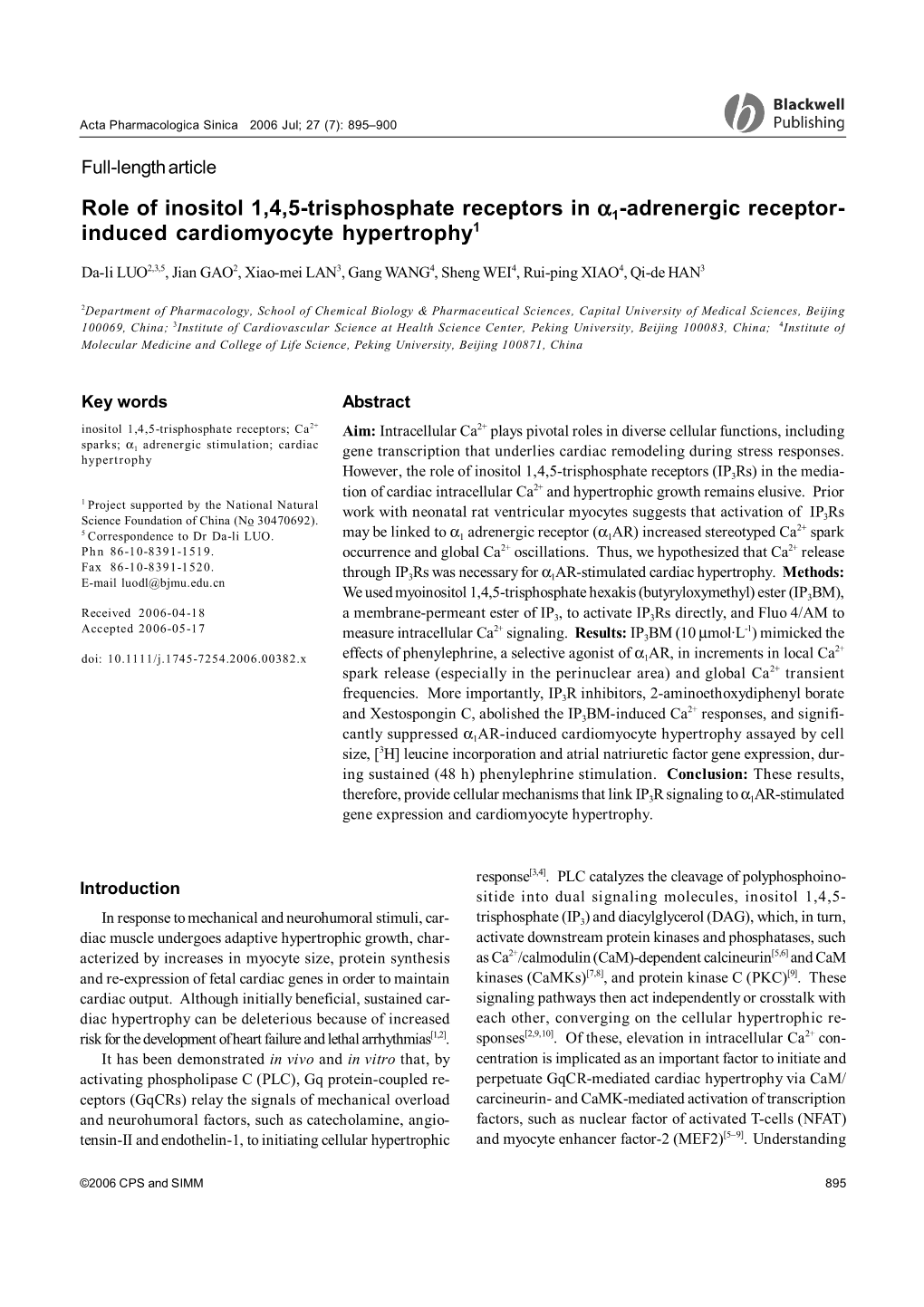 Role of Inositol 1,4,5-Trisphosphate Receptors in Α1-Adrenergic
