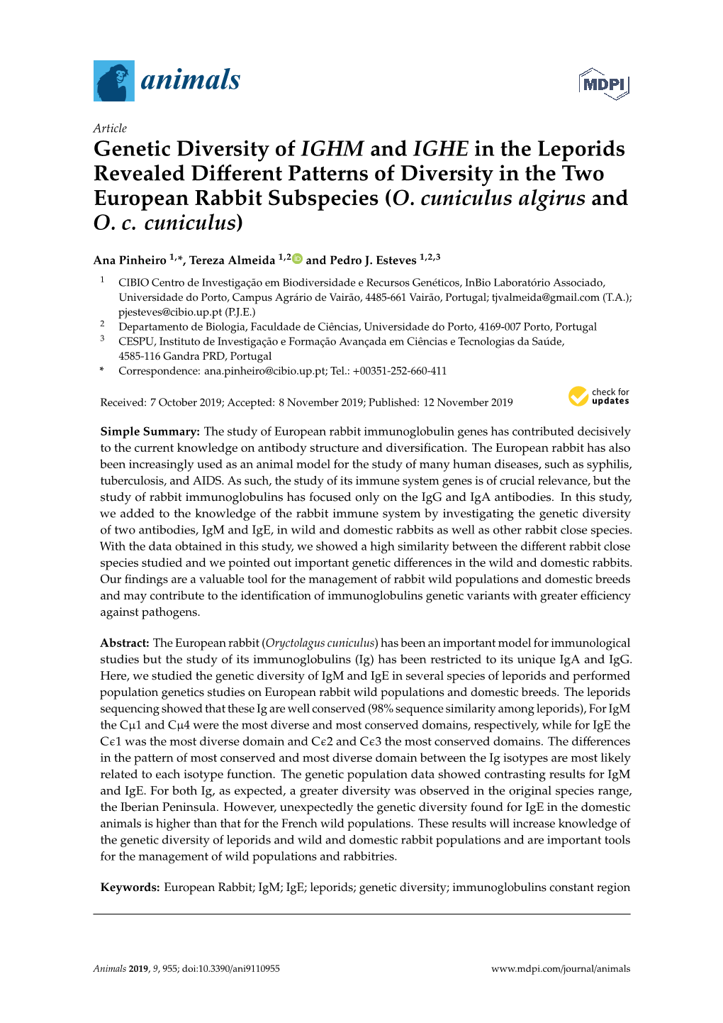 Genetic Diversity of IGHM and IGHE in the Leporids Revealed Different