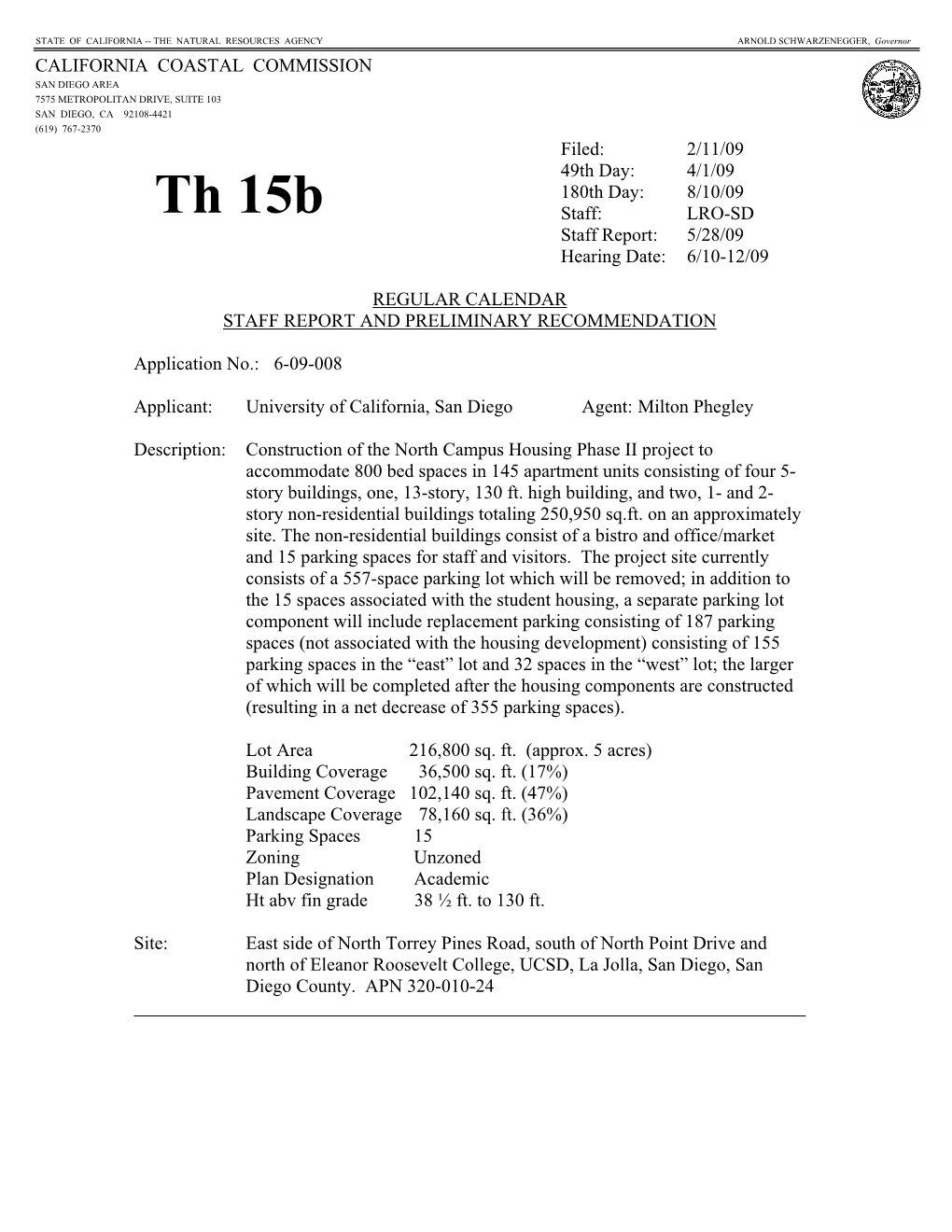 Application No. 6-09-08 (UCSD Student Housing, San Diego)