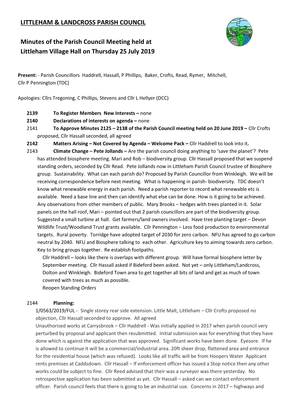 LITTLEHAM & LANDCROSS PARISH COUNCIL Minutes of the Parish