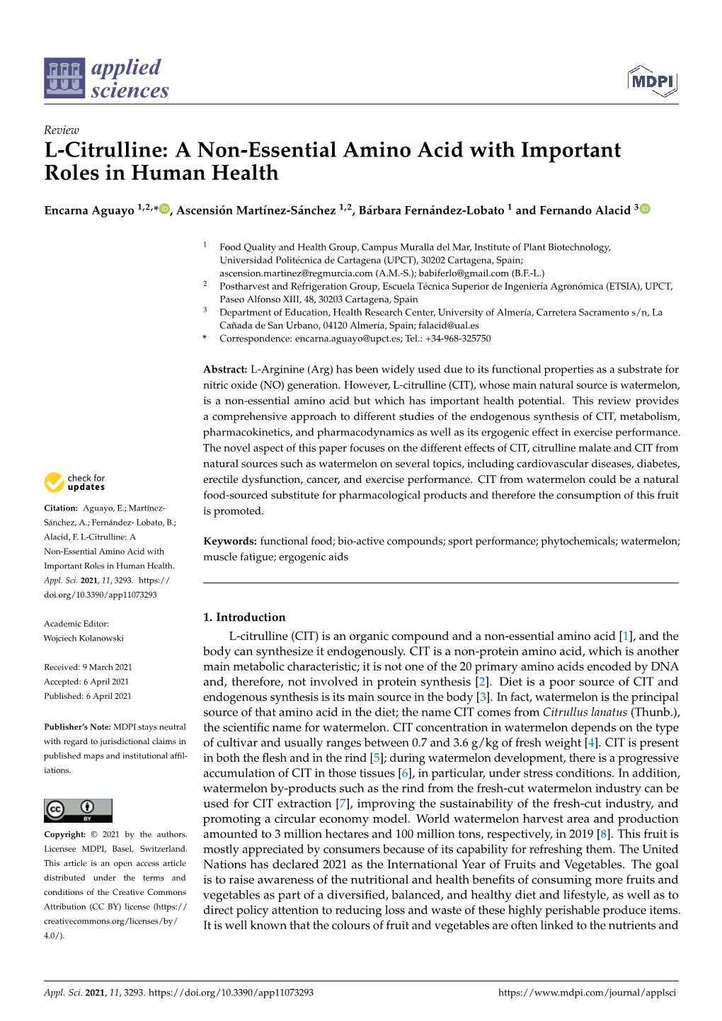 L-Citrulline: a Non-Essential Amino Acid with Important Roles in Human Health