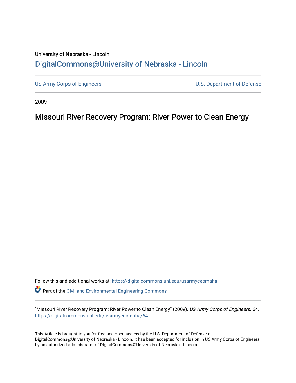 Missouri River Recovery Program: River Power to Clean Energy