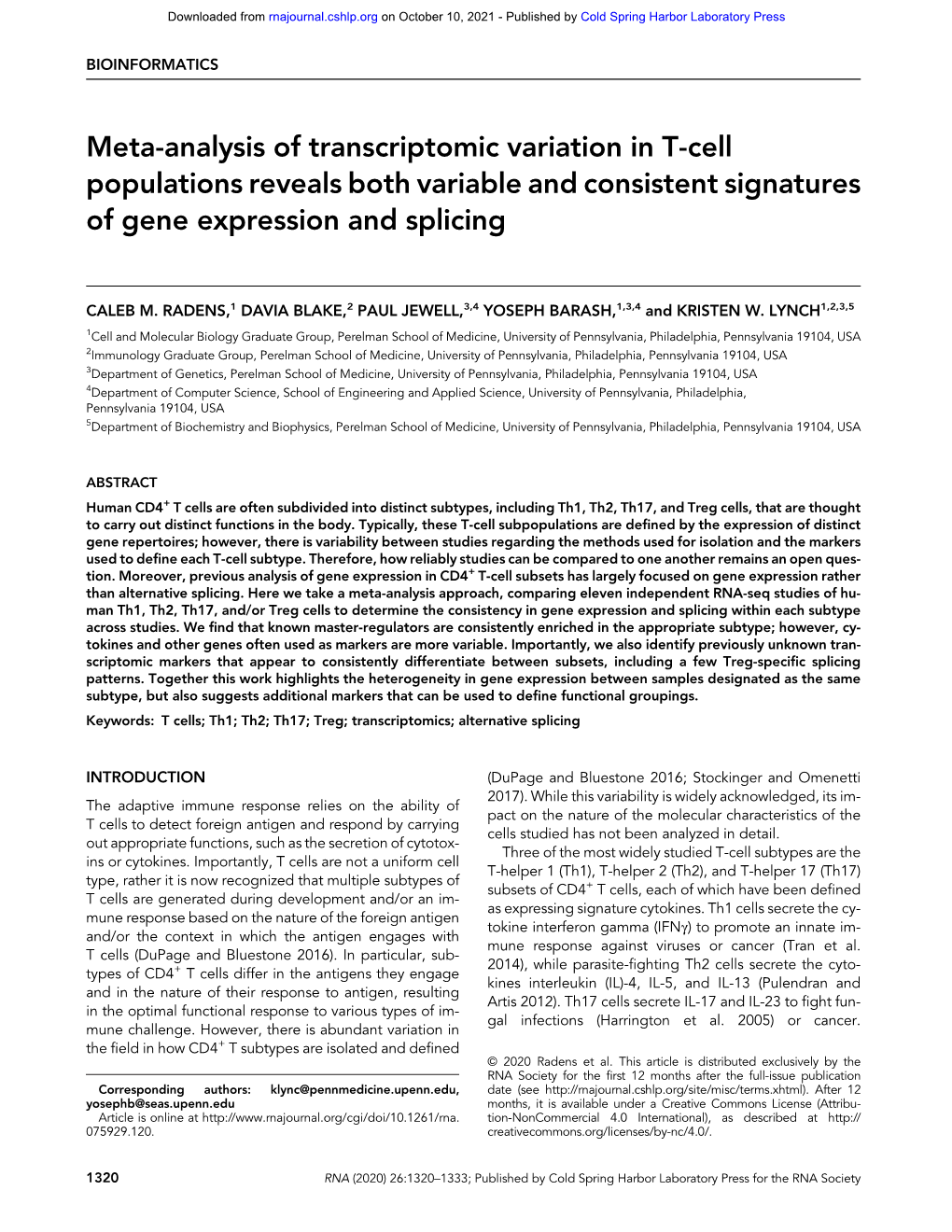 Meta-Analysis of Transcriptomic Variation in T-Cell Populations Reveals Both Variable and Consistent Signatures of Gene Expression and Splicing