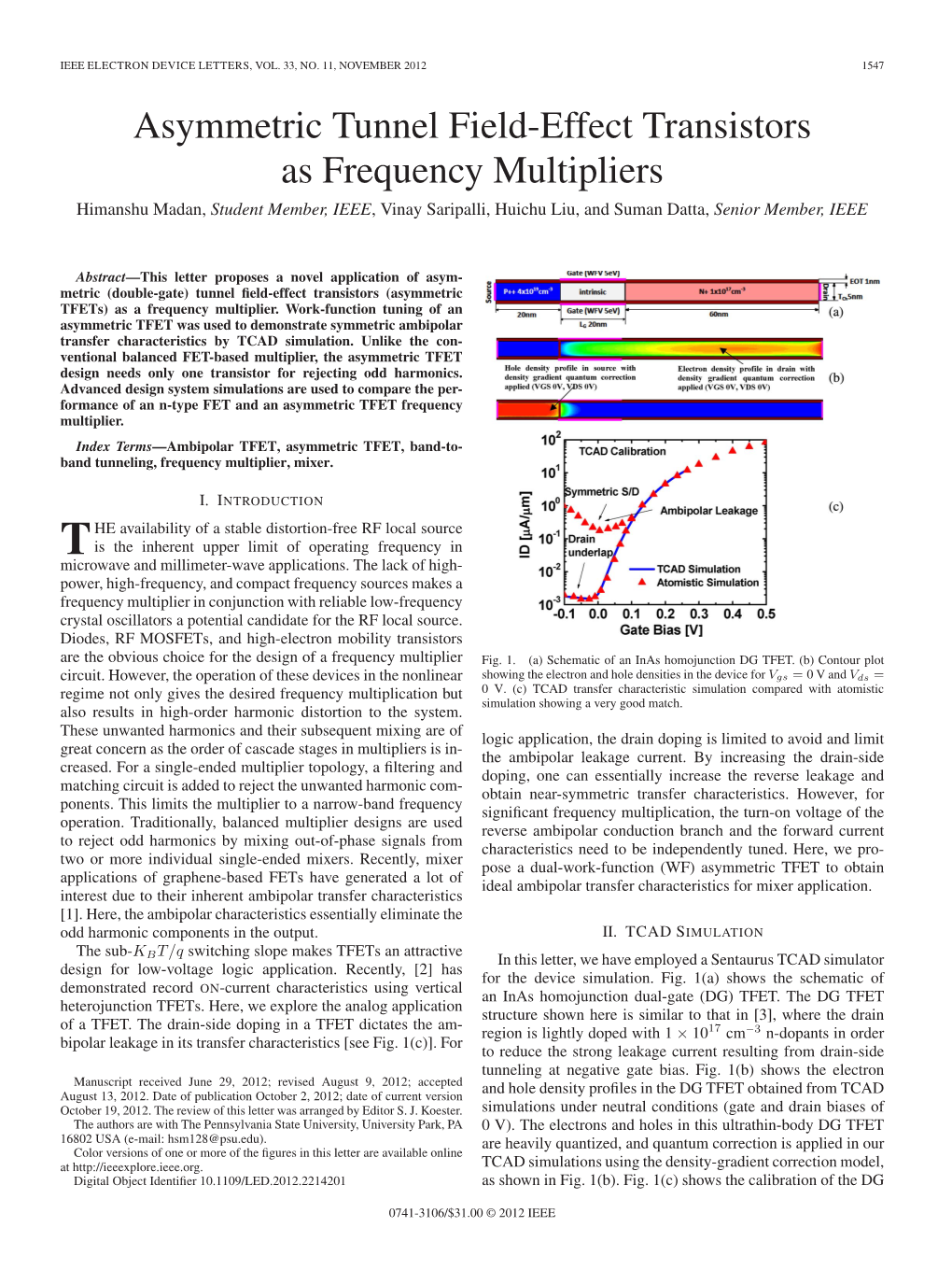 Asymmetric Tunnel Field-Effect Transistors As Frequency Multipliers