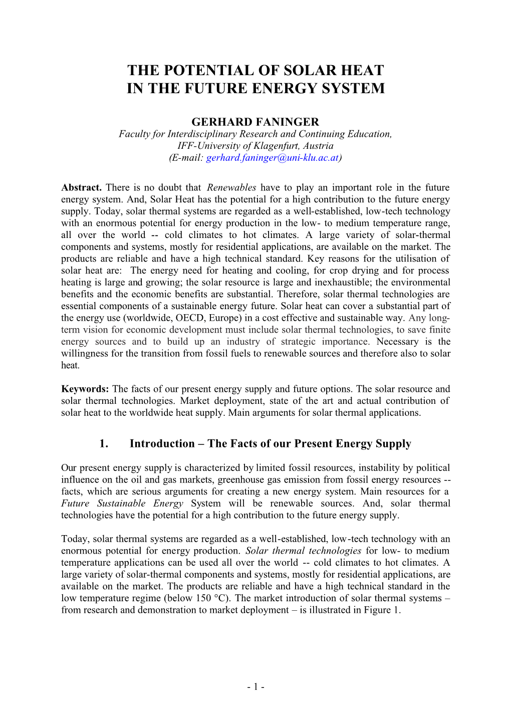 The Potential of Solar Heat in the Future Energy System