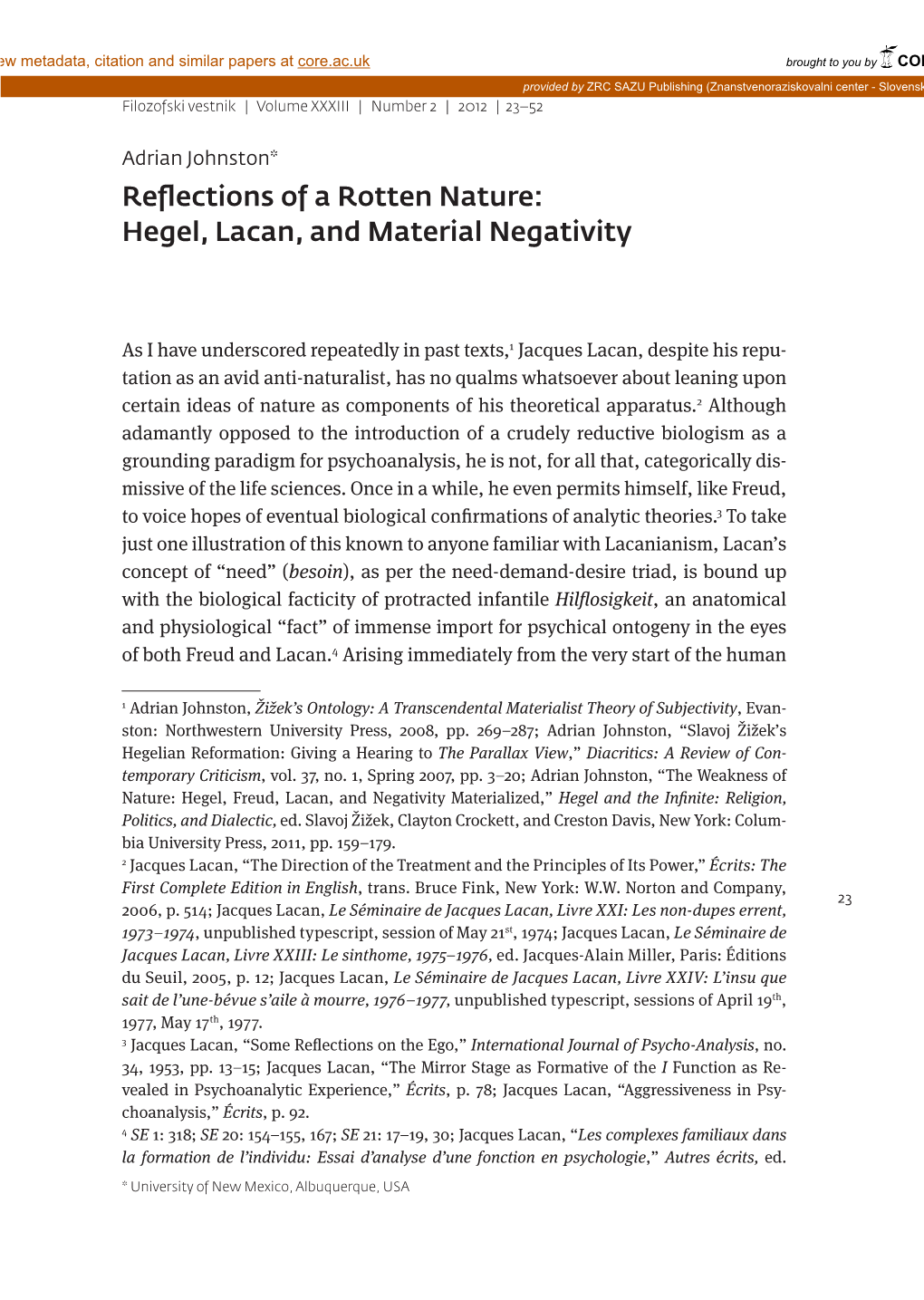 Hegel, Lacan, and Material Negativity