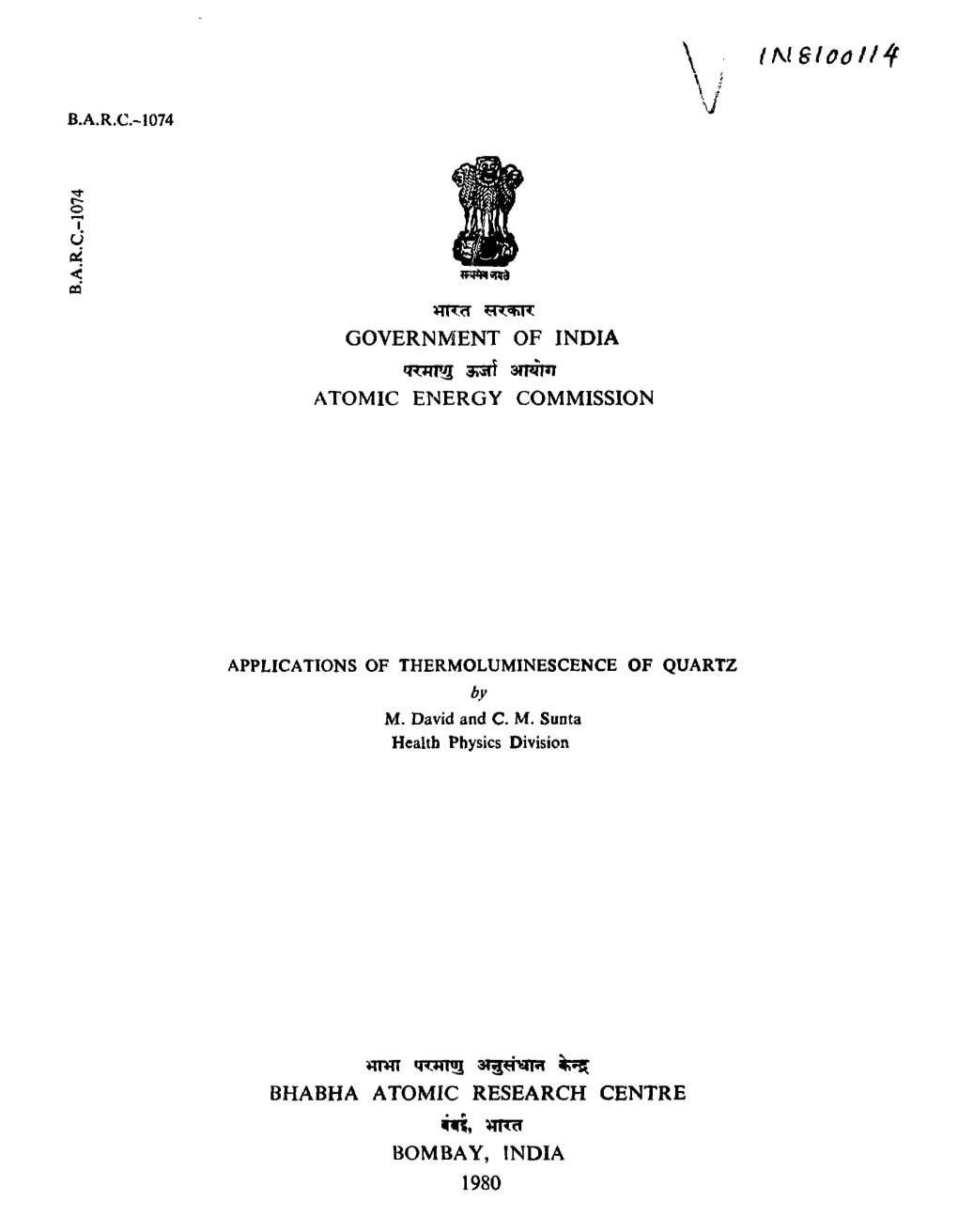 Government of India Atomic Energy Commission Bhabha