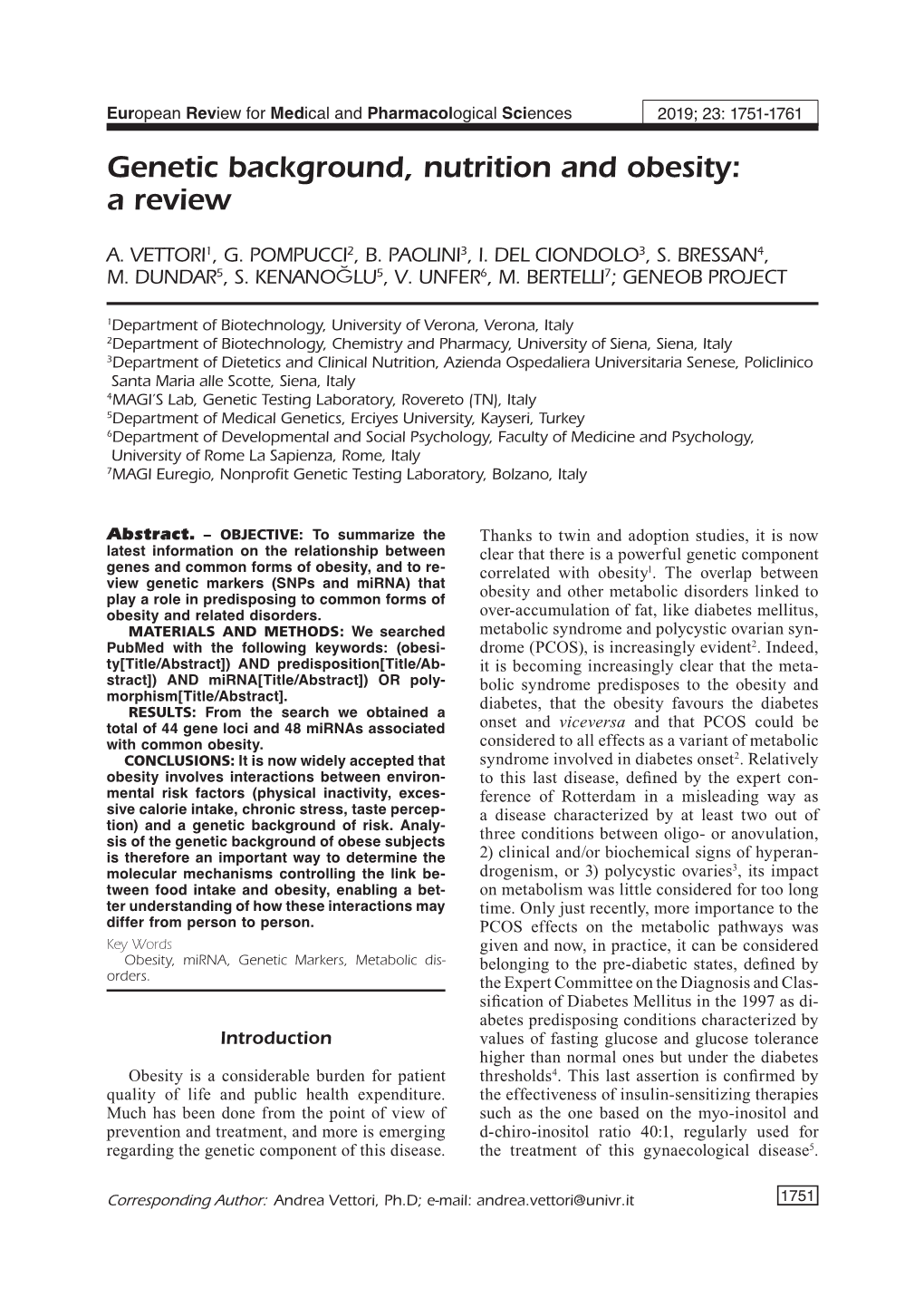 Genetic Background, Nutrition and Obesity: a Review