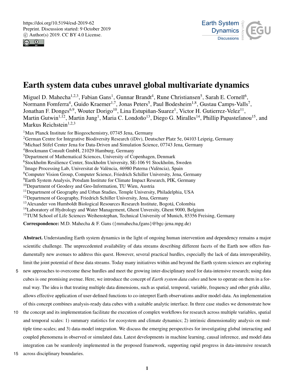 Earth System Data Cubes Unravel Global Multivariate Dynamics Miguel D