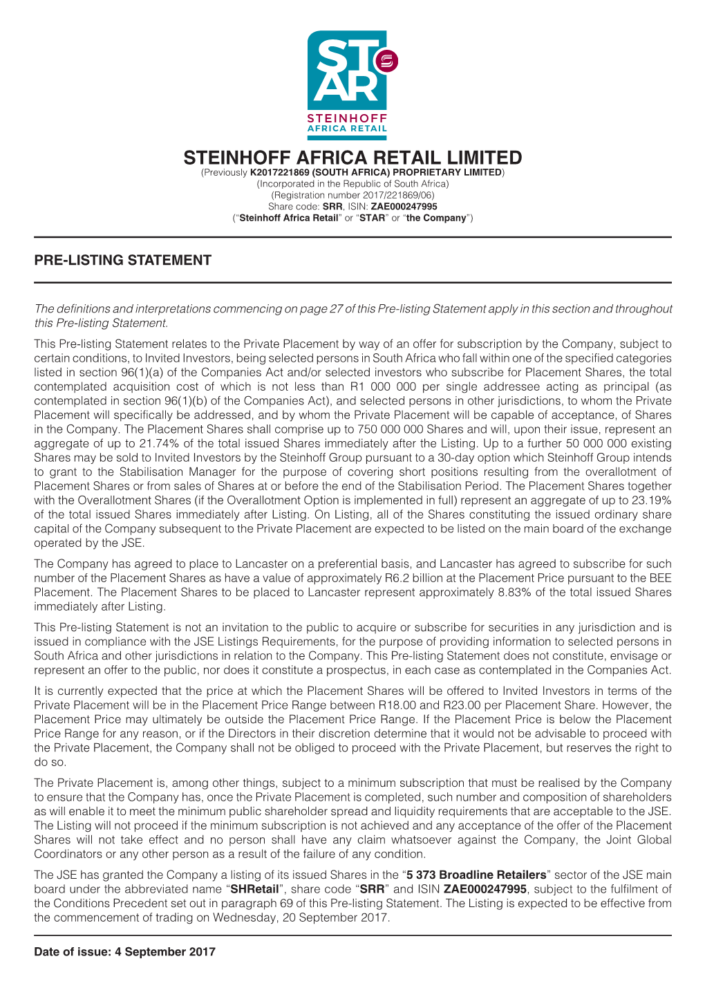 Steinhoff Africa Retail Limited