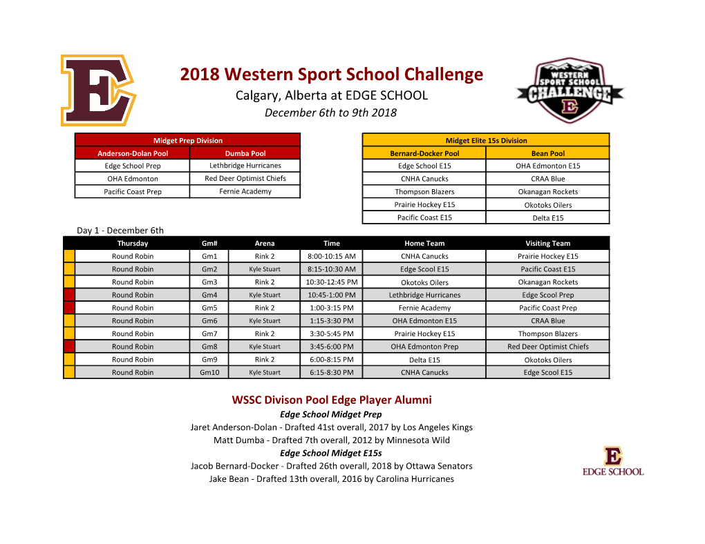 2018 Western Sport School Challenge Calgary, Alberta at EDGE SCHOOL December 6Th to 9Th 2018