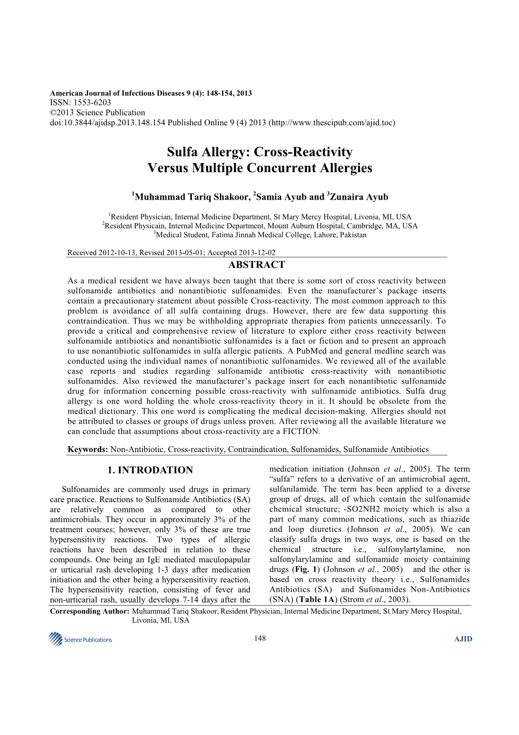 Sulfa Allergy: Cross-Reactivity Versus Multiple Concurrent Allergies