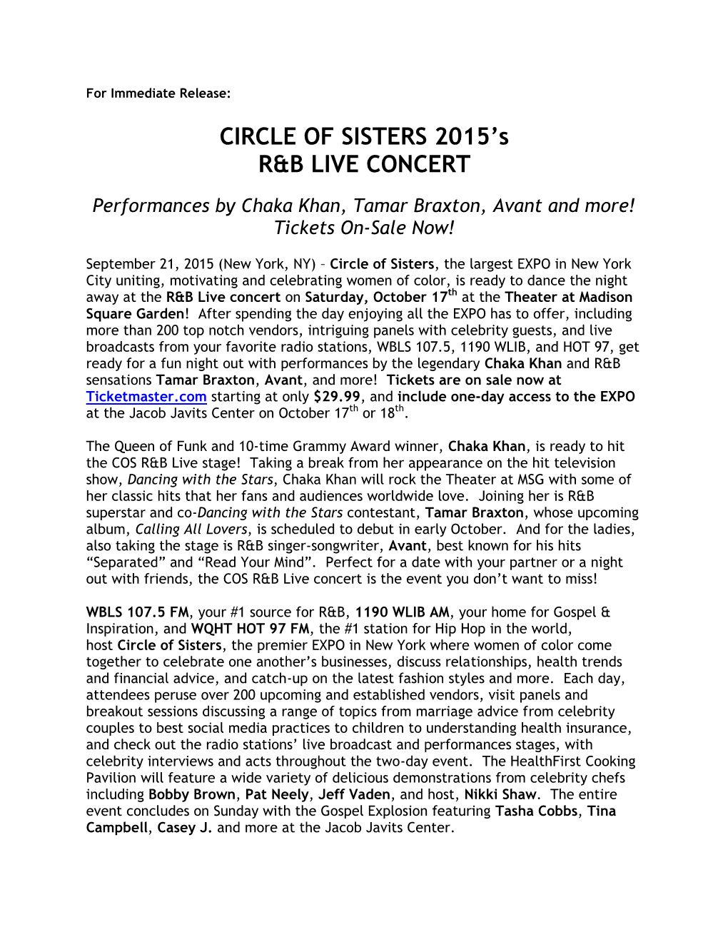CIRCLE of SISTERS 2015'S R&B LIVE CONCERT