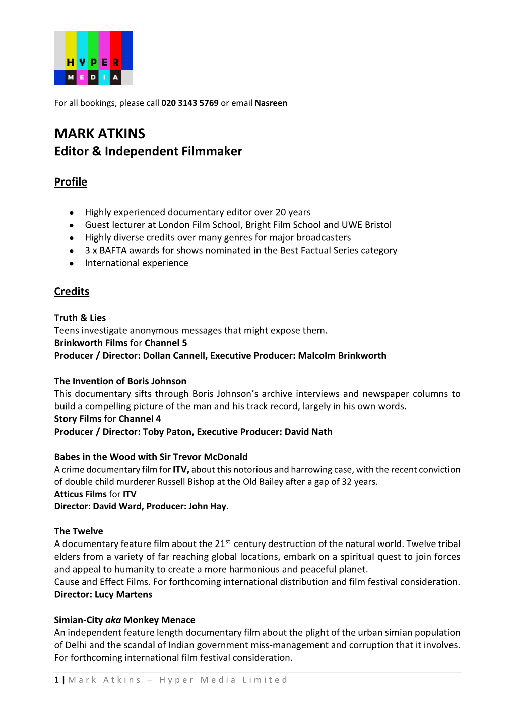 MARK ATKINS Editor & Independent Filmmaker