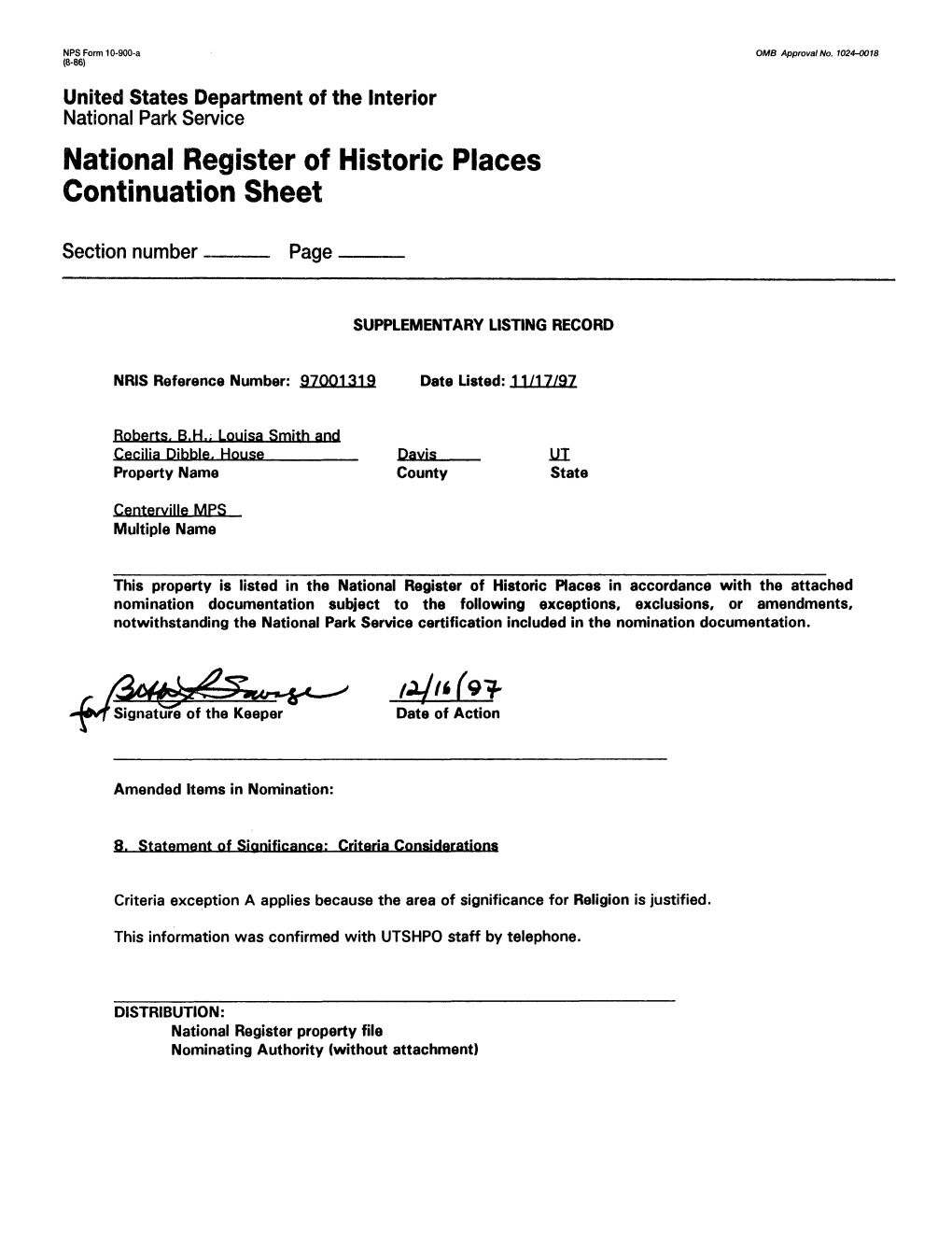 National Register of Historic Places Continuation Sheet