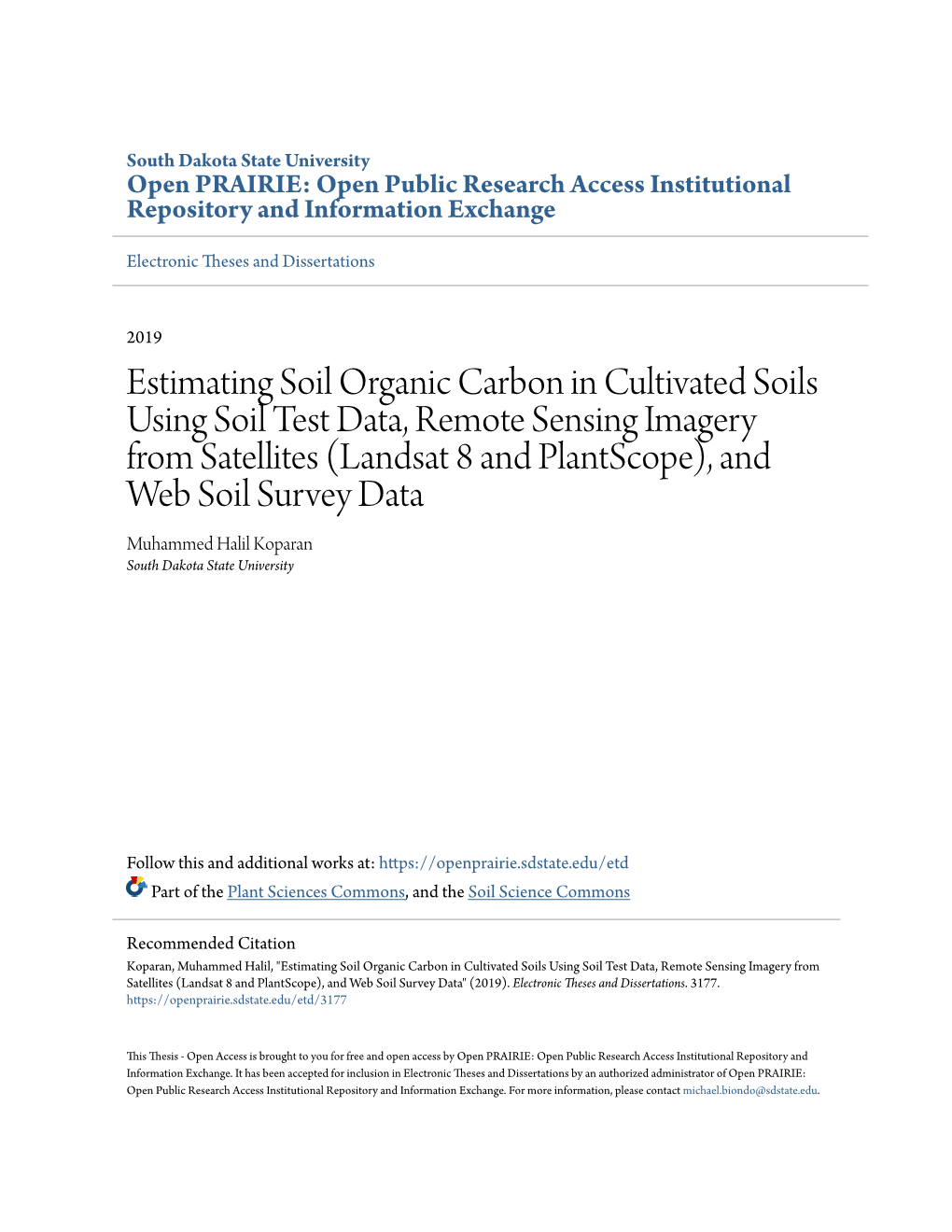 Estimating Soil Organic Carbon in Cultivated Soils Using Soil Test