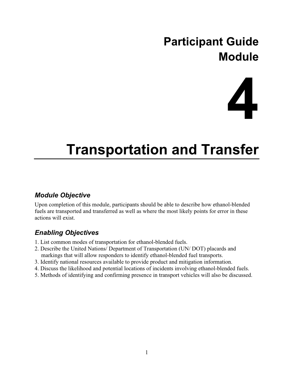 Transportation and Transfer Participant Guide