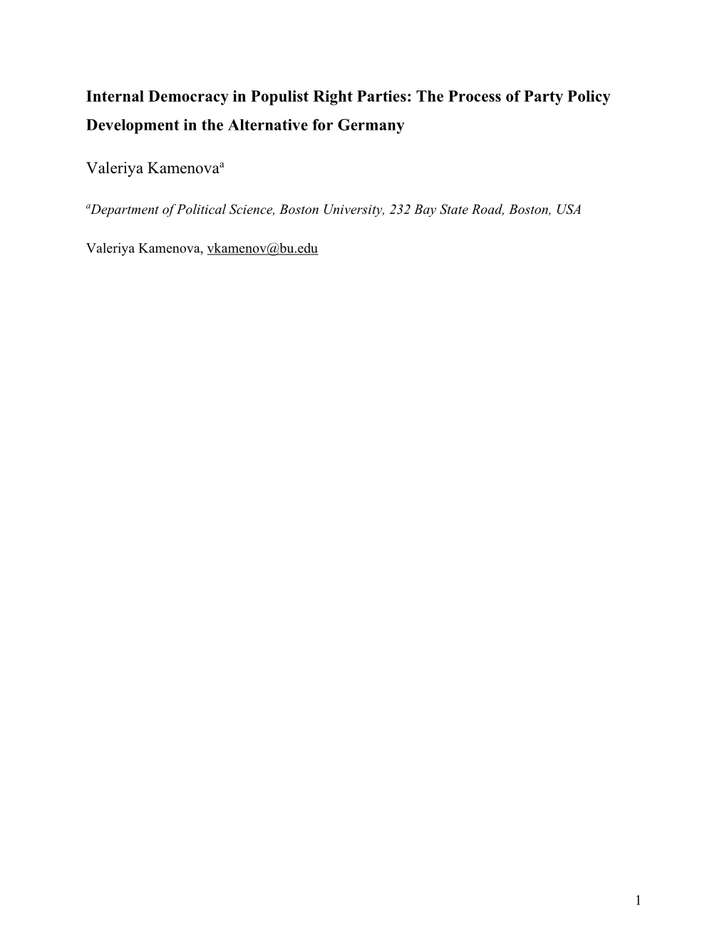 Internal Democracy in Populist Right Parties: the Process of Party Policy Development in the Alternative for Germany