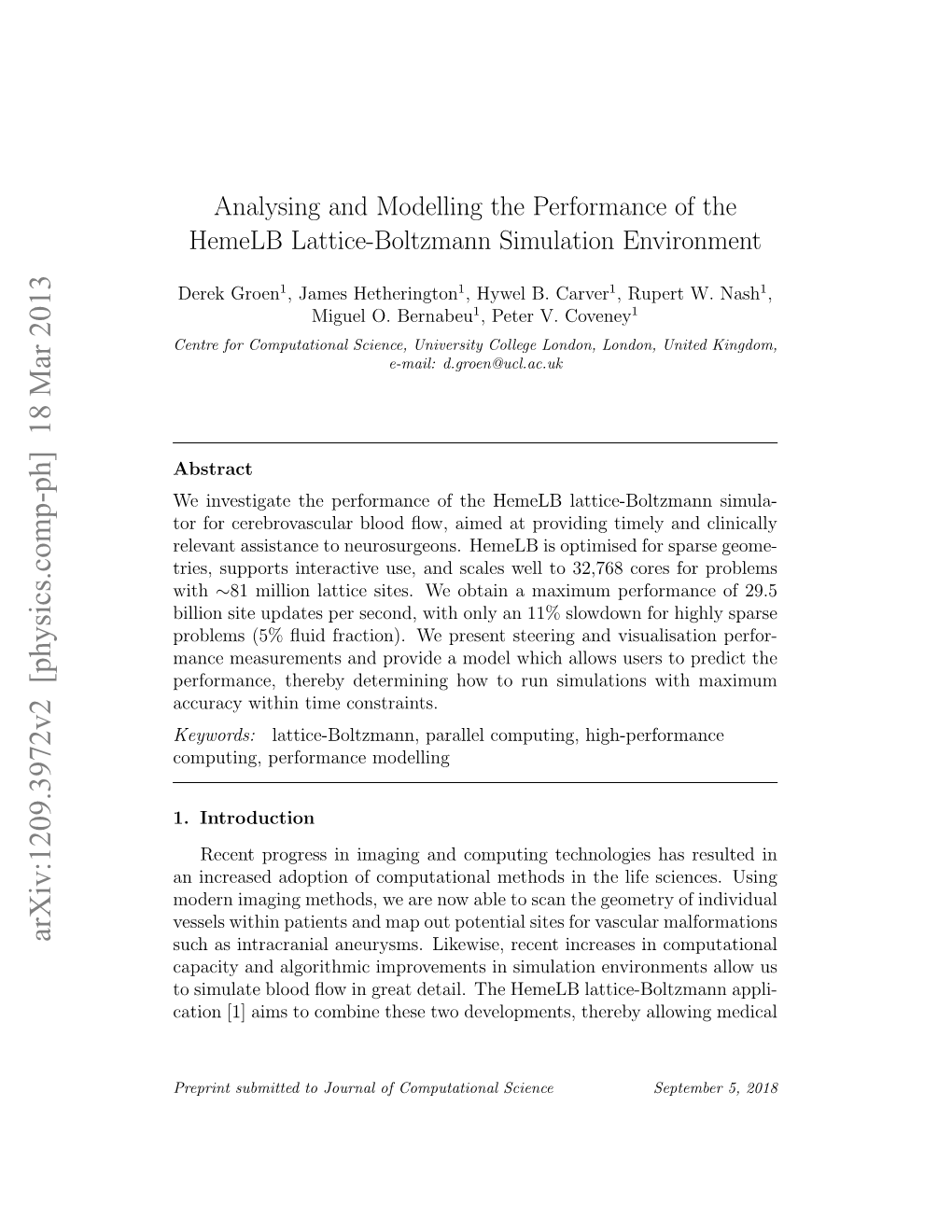 Arxiv:1209.3972V2 [Physics.Comp-Ph] 18 Mar 2013 Such As Intracranial Aneurysms