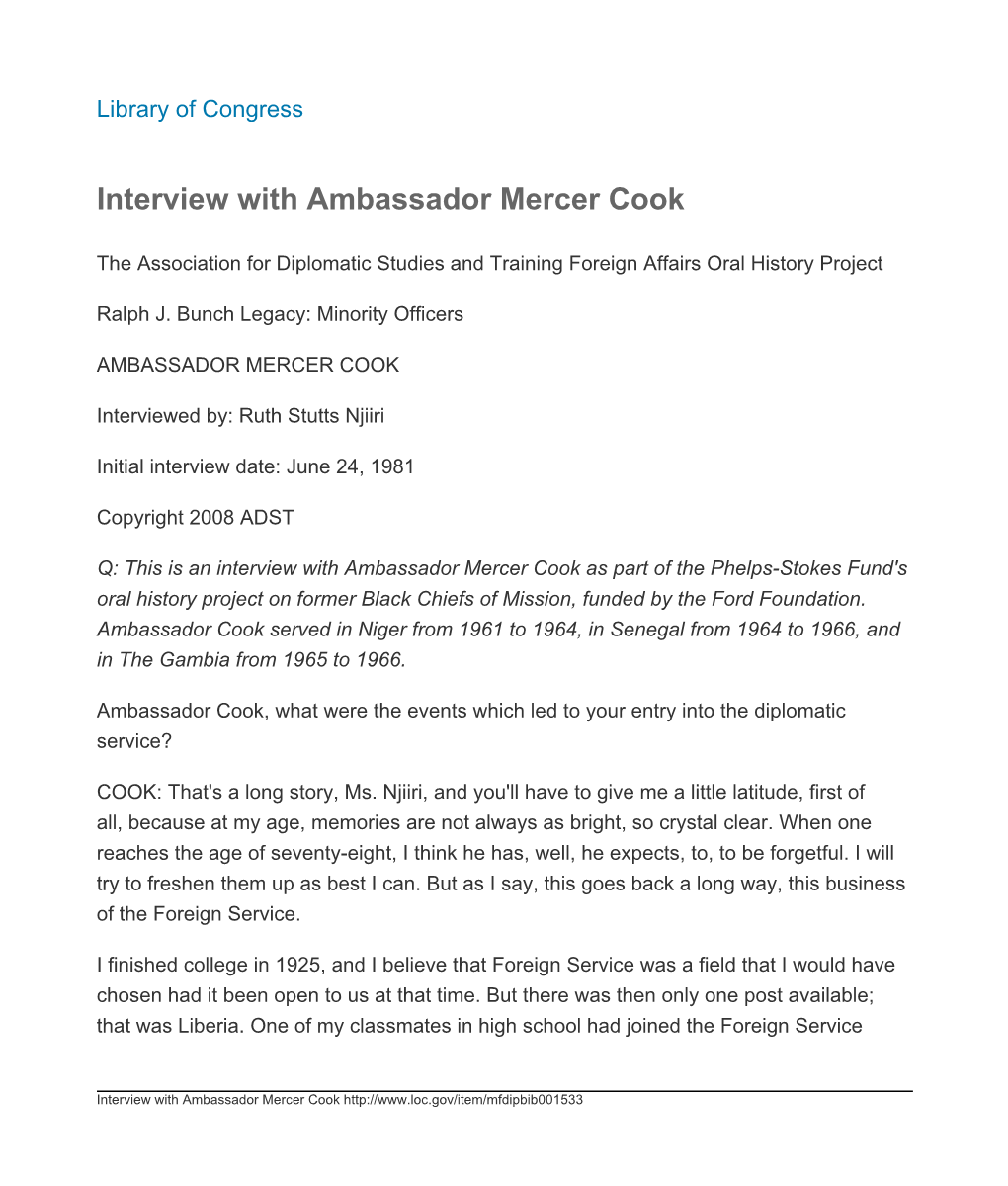 Interview with Ambassador Mercer Cook