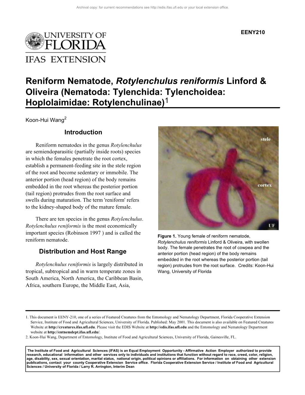 Reniform Nematode, Rotylenchulus Reniformis Linford & Oliveira