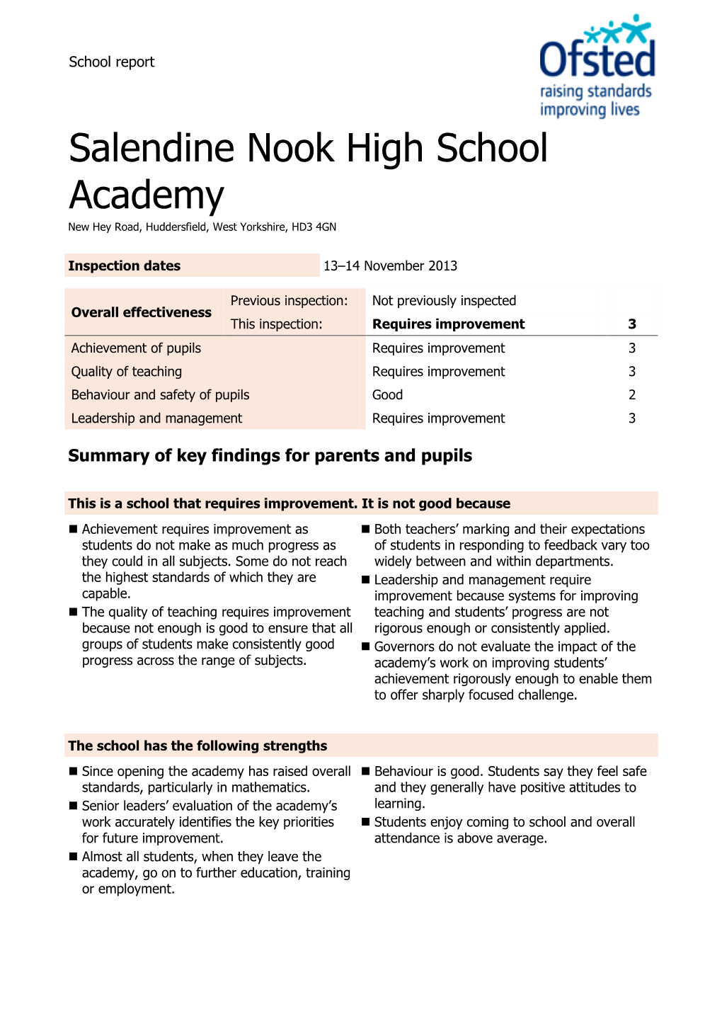 Salendine Nook High School Academy New Hey Road, Huddersfield, West Yorkshire, HD3 4GN