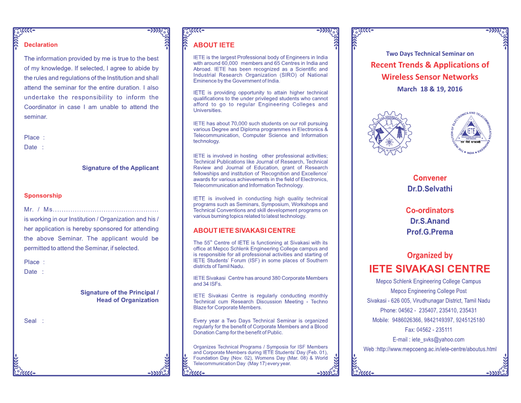 IETE SIVAKASI CENTRE Prof.G.Prema the Above Seminar