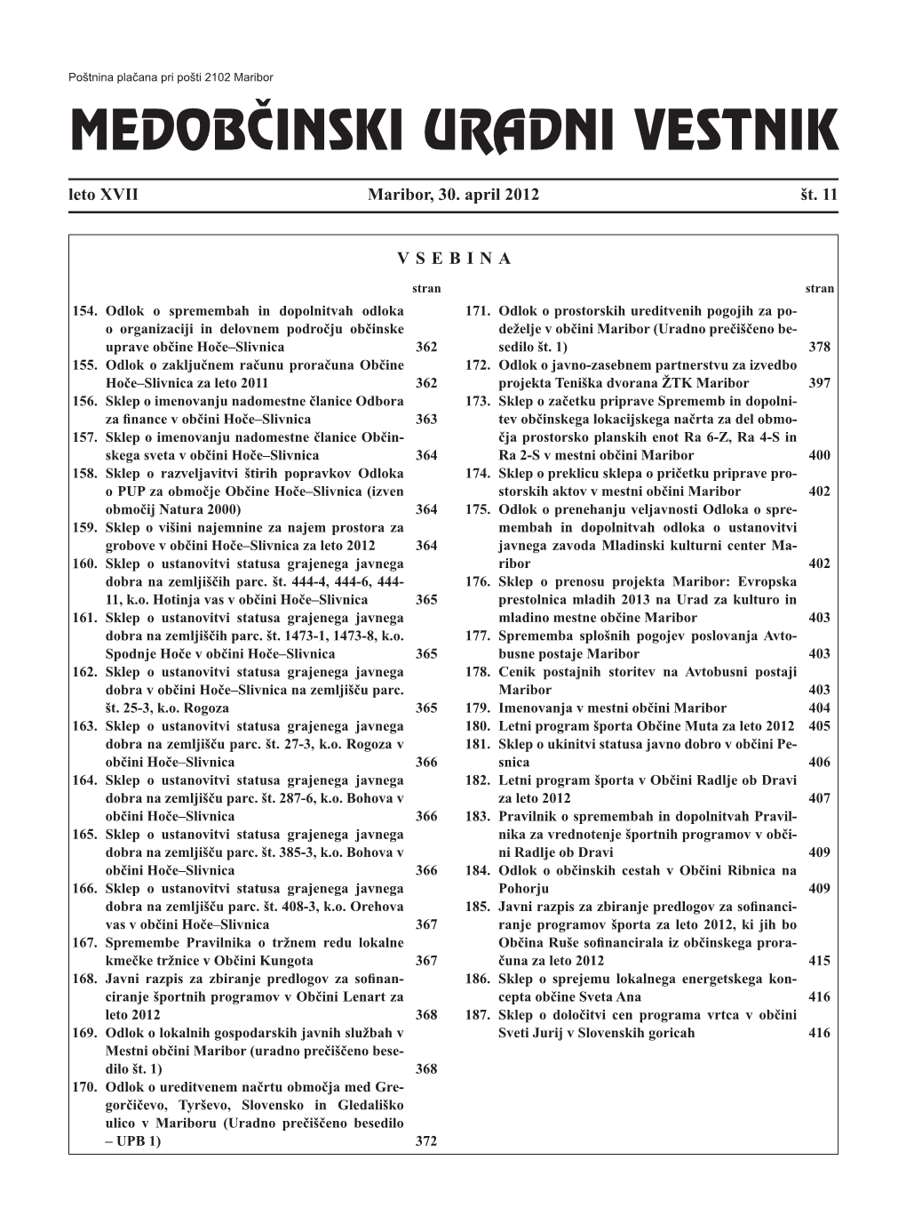 MEDOBČINSKI URADNI VESTNIK Leto XVII Maribor, 30