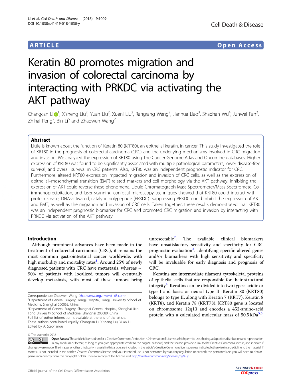 Keratin 80 Promotes Migration and Invasion of Colorectal Carcinoma By