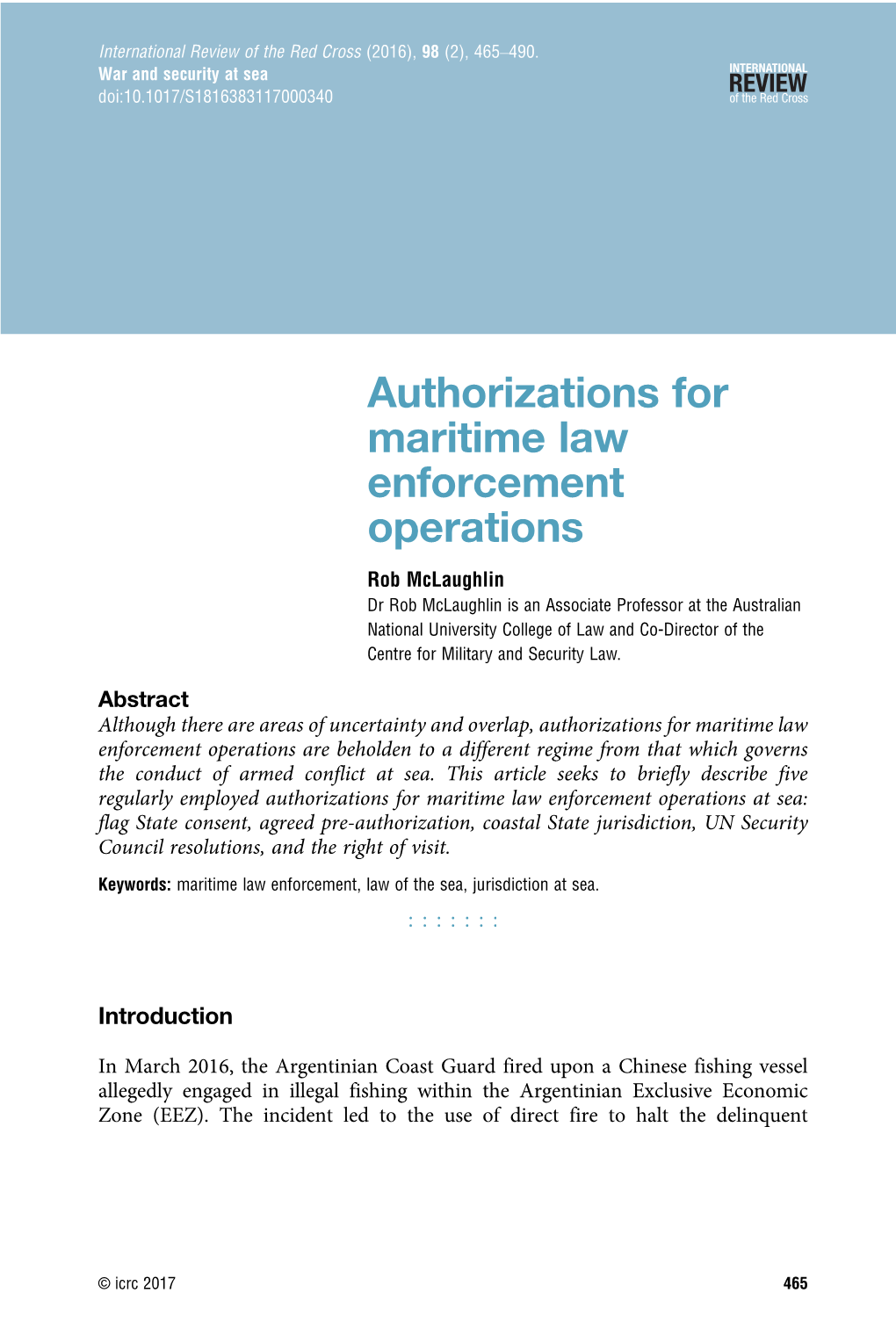 Authorizations for Maritime Law Enforcement Operations