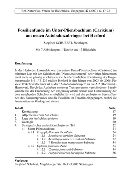 Fossilienfunde Im Unter-Pliensbachium (Carixium) Am Neuen Autobahnzubringer Bei Herford